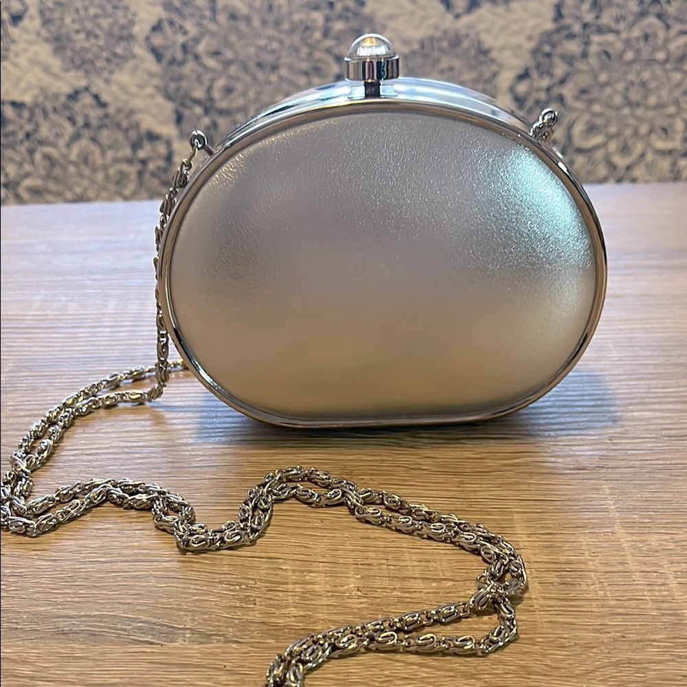 Elegant Silver Oval Clutch